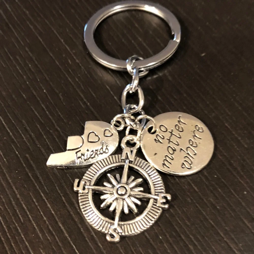 Silver 'Friends' Compass Keychain Charm - No Matter Where